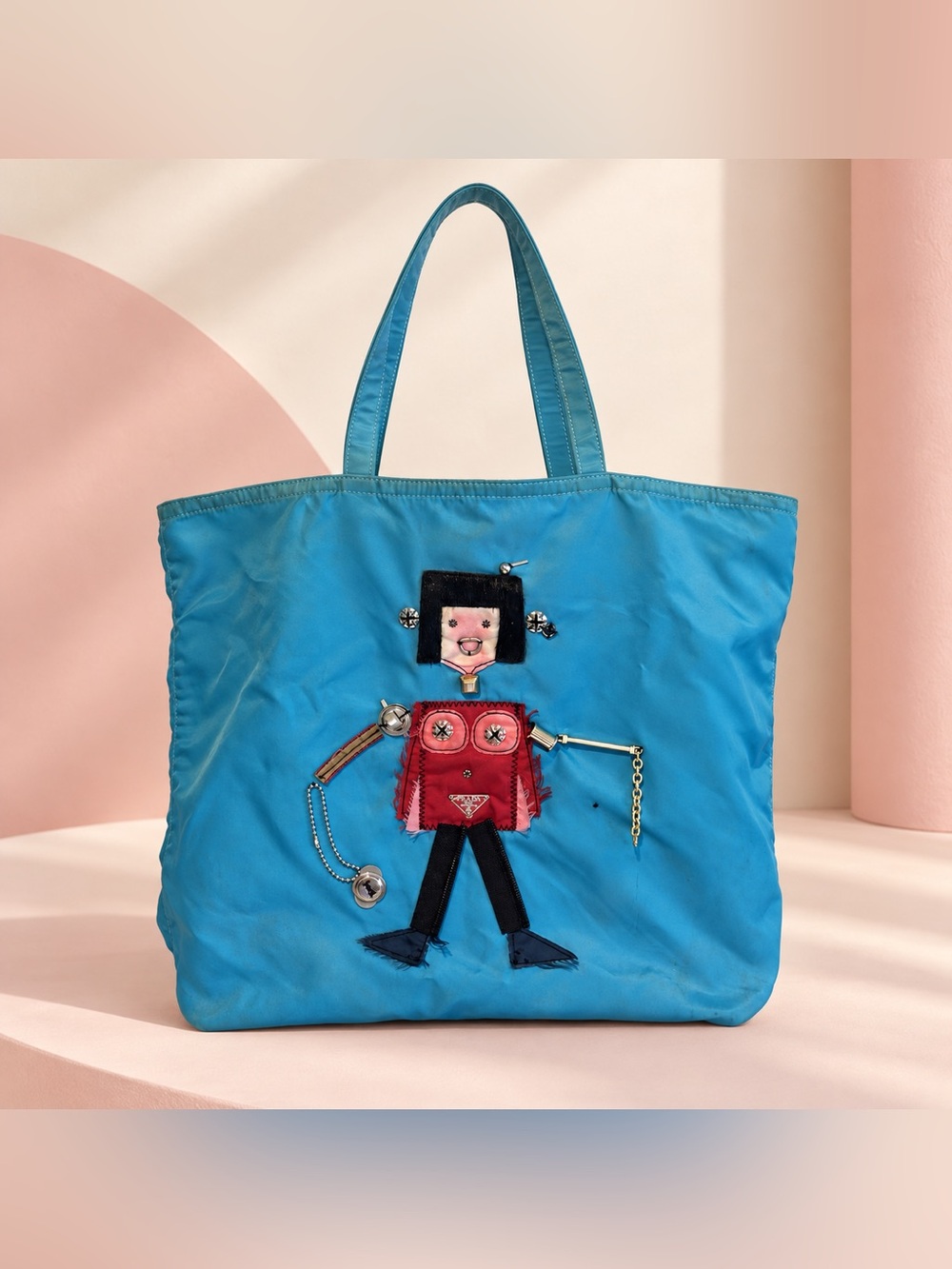 Prada Nylon Robot Appliqué Tote Bag